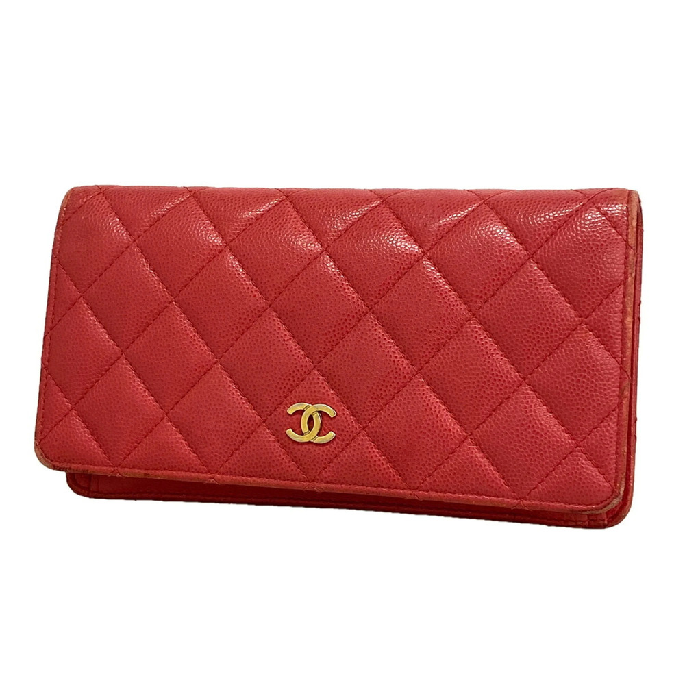 Chanel long wallet, Matelassé caviar leather, pink, women's.